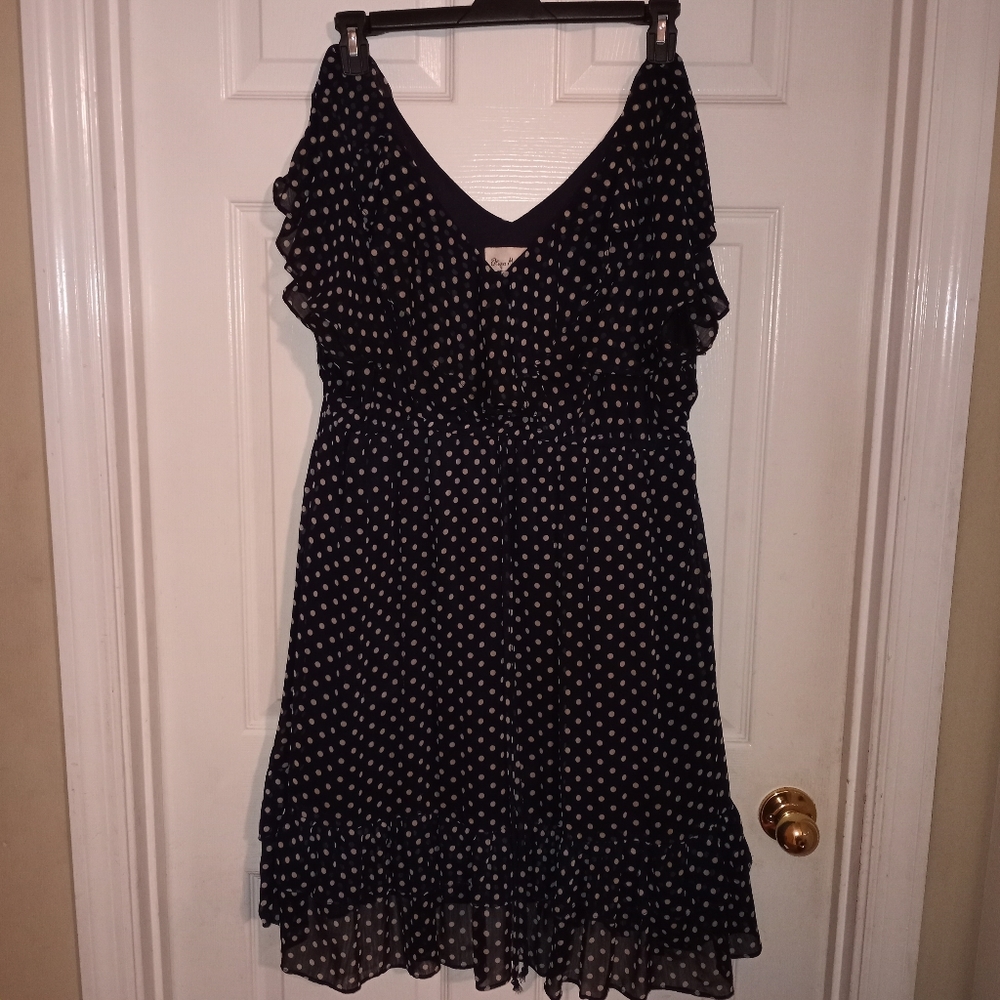 Olivia Matthews Navy Blue, sheer and lined, v-neck, midi dress. Women's size 18w
